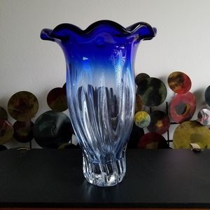 Murano Sommerso Blue Glass Vase (14" tall)